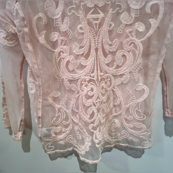 Express Blush Pink Embroidered Sheer Top / Size Large NWT - Picture 7 of 14